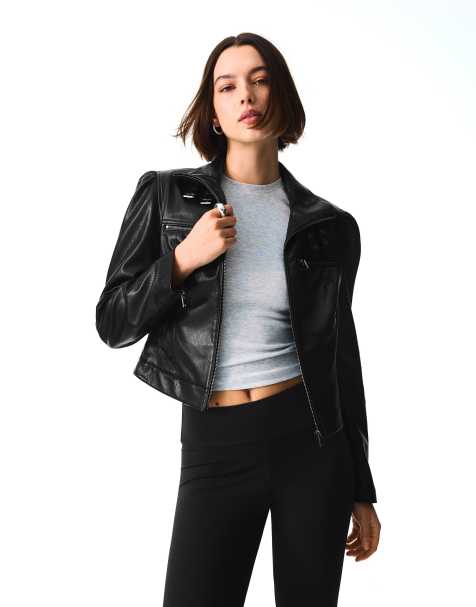 Bershka Leather effect jacket with buckles in black - view 1