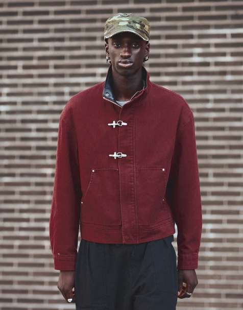 Bershka Leather effect jacket with collar clasp in red - view 1