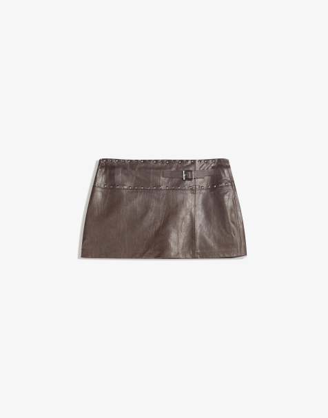 Bershka Leather effect mini skirt in brown - view 1