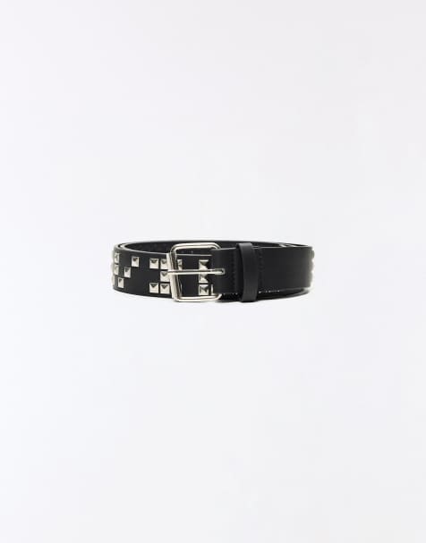 Bershka Leather effect studded belt in black - view 1