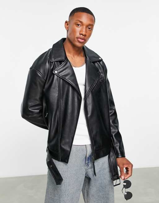 Bershka leather jacket with belt detail | ASOS