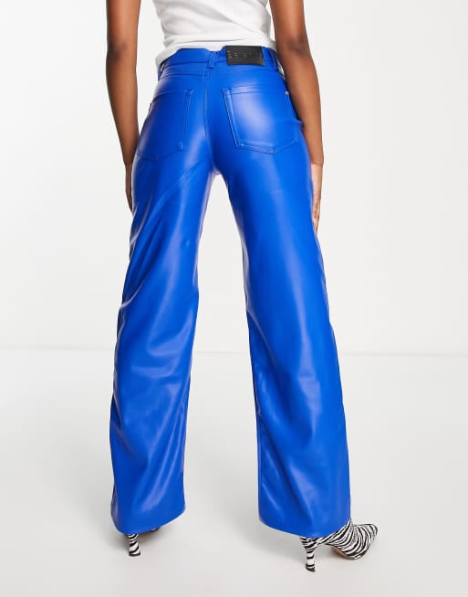 Blue leather shop look trousers