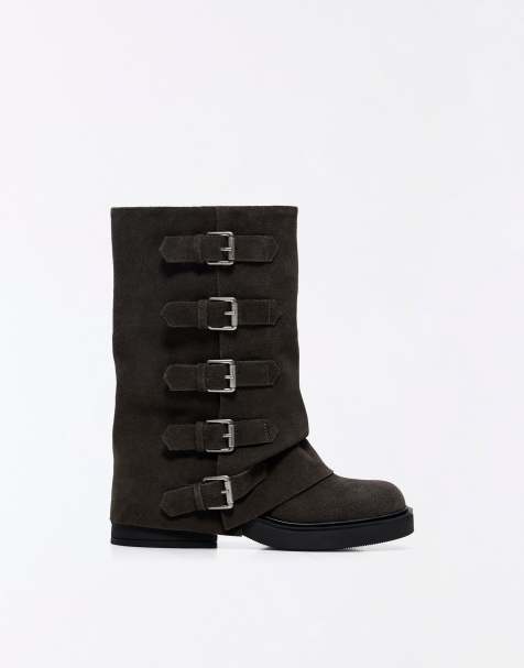 Bershka Leather trouser ankle boots with buckles in black - view 1