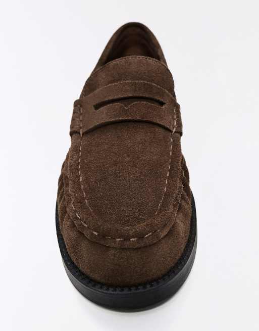 Bershka Leder-Loafer mit schmaler Sohle in Hellbraun, 7 von 7