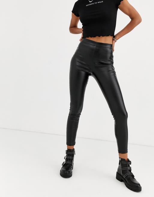 Bershka Legging en similicuir effet croco Noir