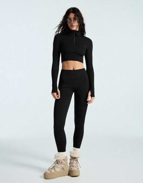 Bershka leggings strutturati senza cuciture neri - view 1