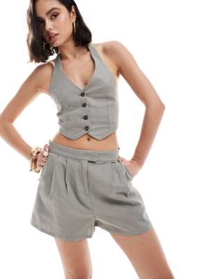 Bershka - Leinen-Shorts in Grau, Kombiteil