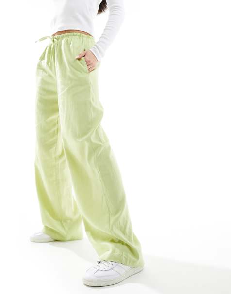 Bershka – Leinenhose in Pistaziengrün mit weitem Schnitt und Tunnelzug - view 1