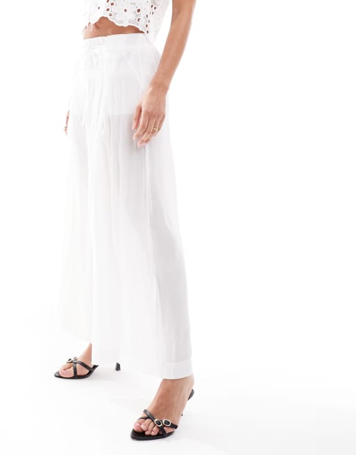 Bershka – Leinenhose in Weiß mit weitem Bein, 4 von 5