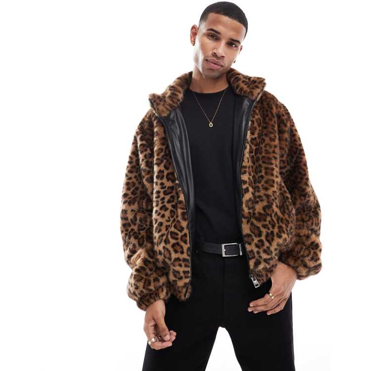 Bershka leopard faux fur coat in brown | ASOS