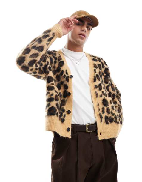 Bershka leopard knitted cardigan in beige - view 1