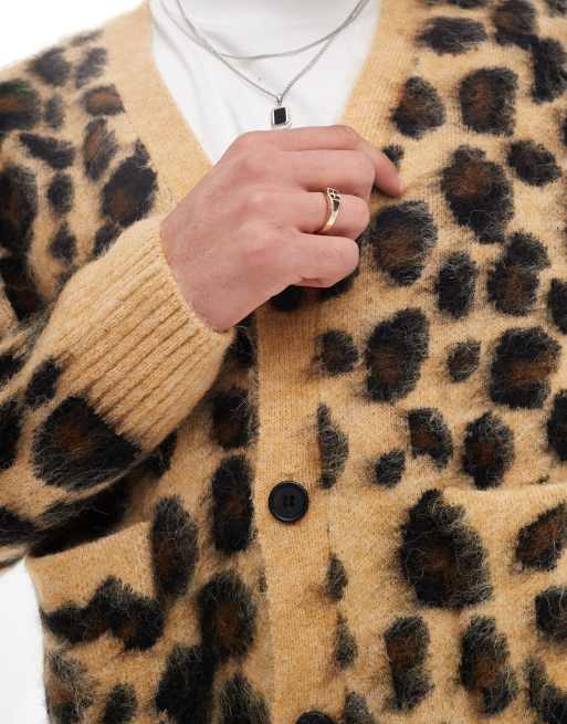 Bershka leopard knitted cardigan in beige ASOS