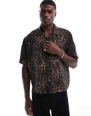 Bershka leopard printed shirt in brown