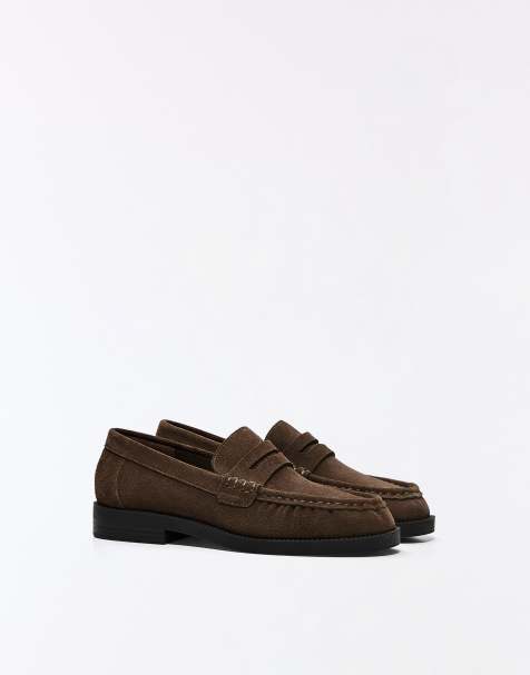 Bershka leren loafers met smalle zool in lichtbruin - view 1