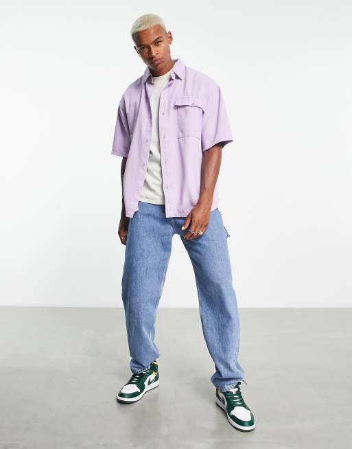 Bershka light weight denim shirt in lilac ASOS