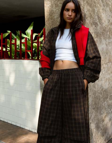 Bershka Lightweight check jacket in brown - view 1
