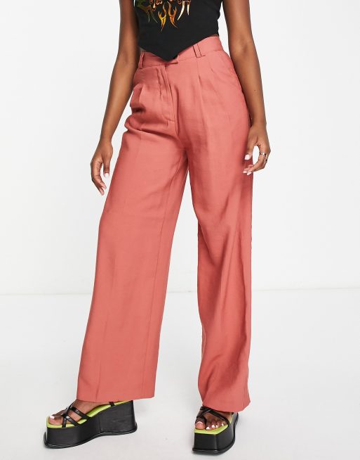 Rust Orange High-Waisted Pants - Wide Leg Pants - Wide-Leg Pants