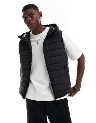 Bershka Lightweight Hooded Vest In Black