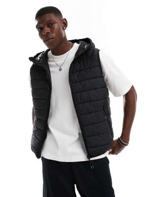 lightweight hooded vest in black