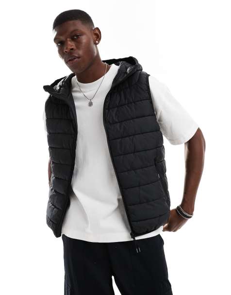 Bershka lightweight hooded vest in black - view 1