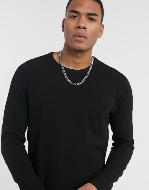 Bershka lightweight knitted jersey crew neck in black