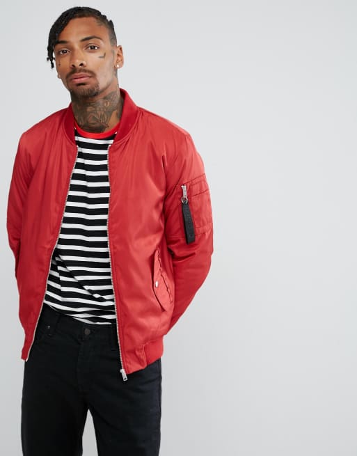 Bershka Lightweight MA1 Bomber In Red | ASOS