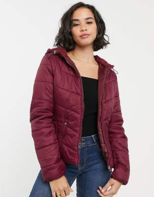 Bershka lightweight puffer jacket in burgundy-Red