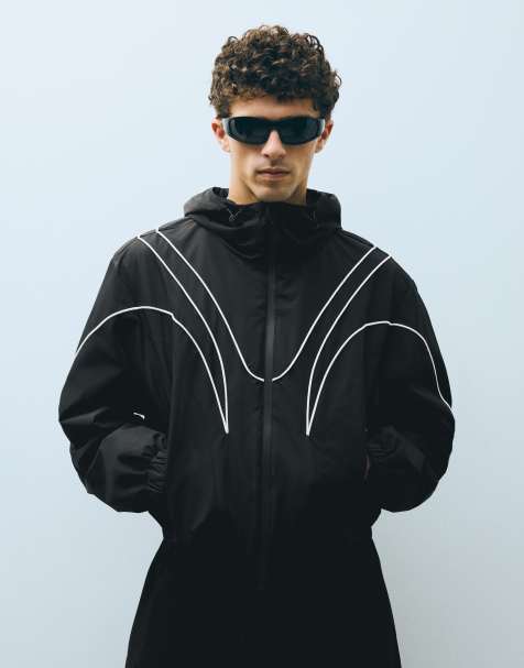 Bershka Lightweight technical hooded jacket in black - view 1