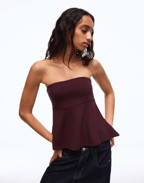 Bershka - Lilla bandeau-overdel med peplum-kant - view 1