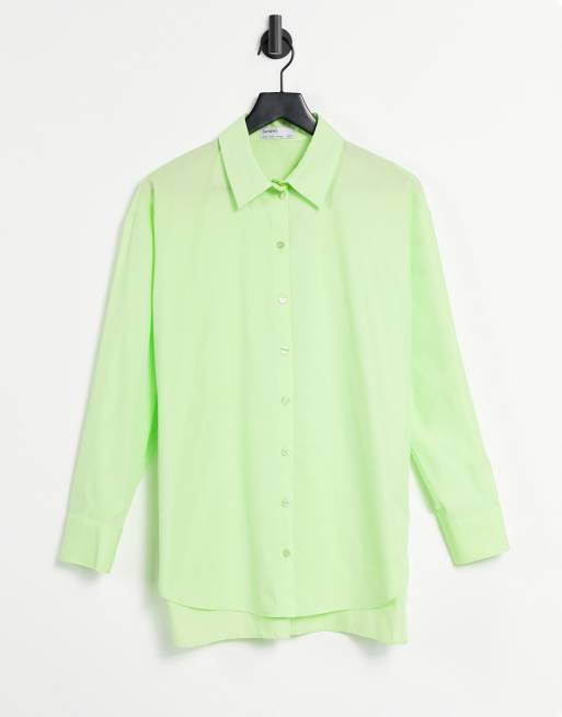 Bershka - Limegrøn longline skjorte