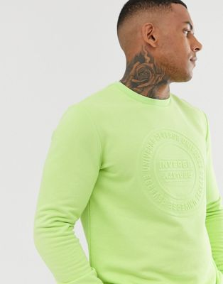 Bershka – Limegrön sweatshirt med präglat mönster