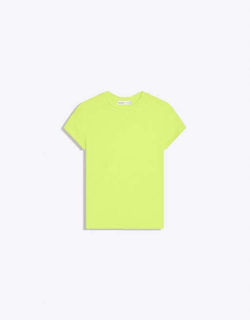 Bershka – Limegrön t-shirt med rund halsringning och korta ärmar, 6 av 6