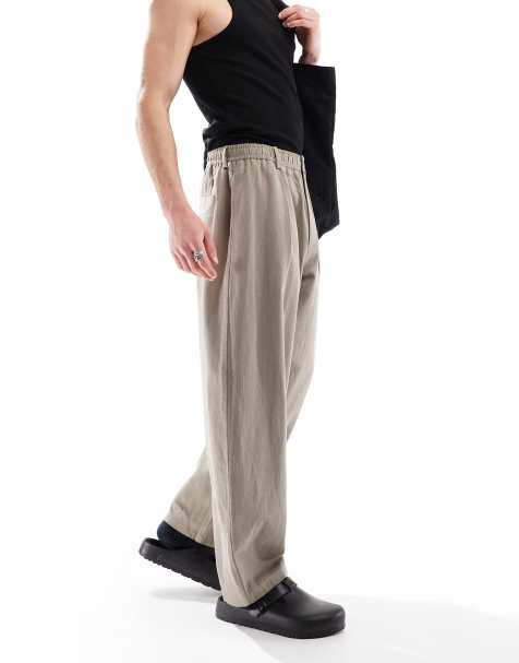 Bershka linen balloon tailored trousers in beige - view 1