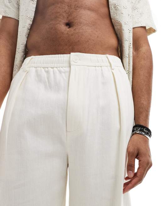 Bershka linen balloon tailored trousers in ecru  , 4 of 5