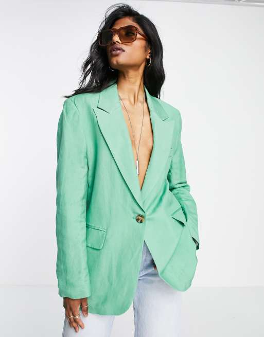 Bershka linen blazer in green