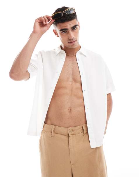 Bershka linen look shirt co-ord in white - view 1