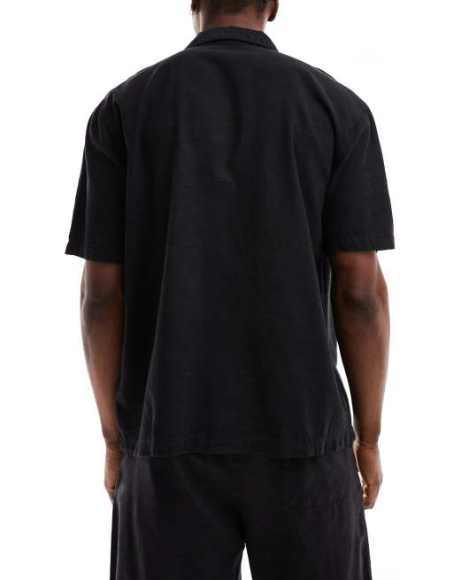 Bershka linen look shirt in black (part of a set), 2 of 4