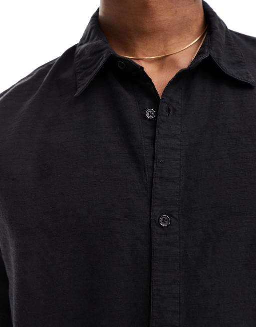 Bershka linen look shirt in black (part of a set), 4 of 4