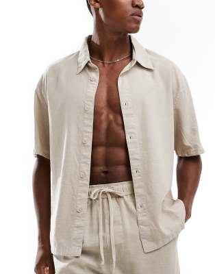 linen look shirt in sand - part of a set-Neutral