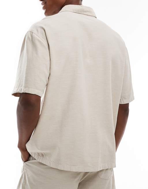 Bershka linen look shirt in sand (part of a set), 4 of 4