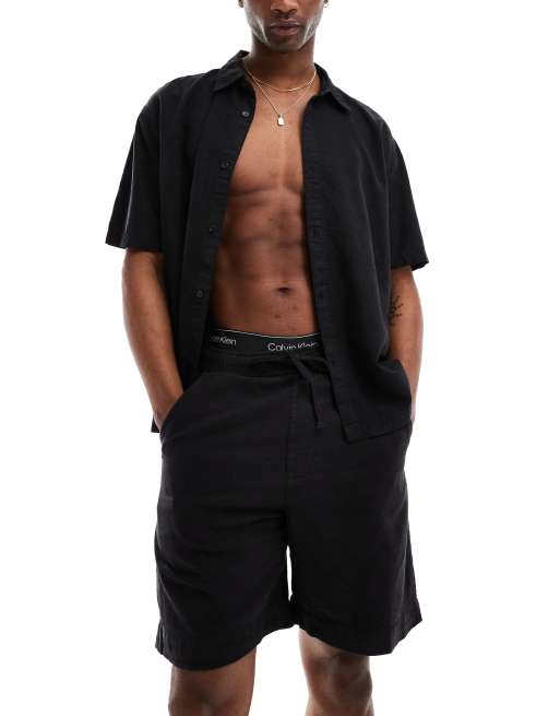 Bershka linen look shorts in black (part of a set)