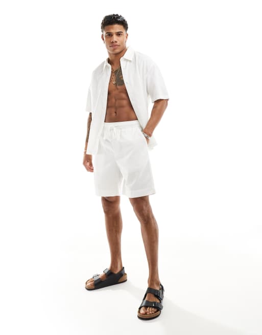 Bershka linen look shorts in white (part of a set)