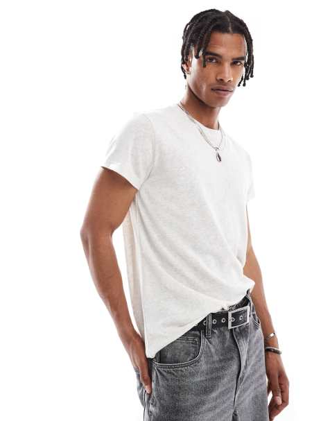 Bershka linen look t-shirt in white - view 1