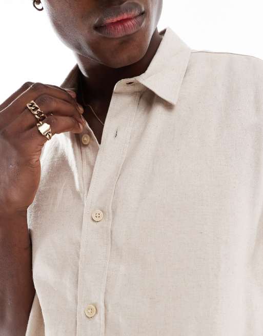 Bershka linen rich co-ord shirt in beige