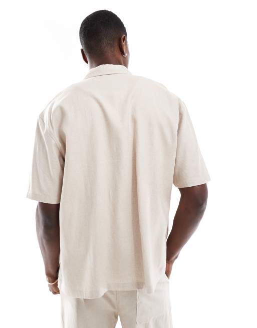 Bershka linen rich co-ord shirt in beige