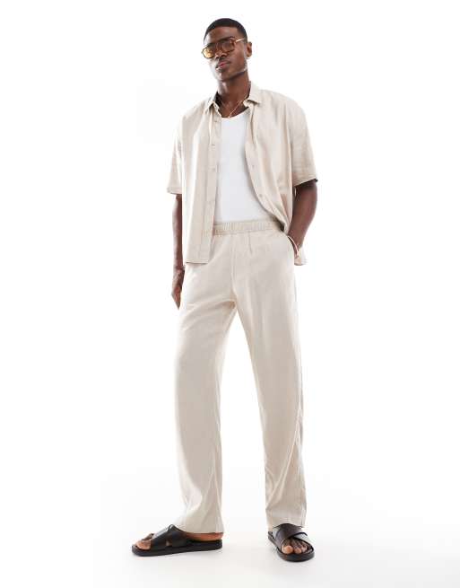 Bershka linen rich pants in beige - part of a set