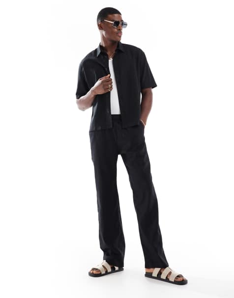 Bershka linen rich pants in black (part of a set) - view 1