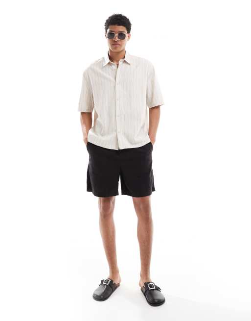 Bershka linen-rich striped shirt in beige