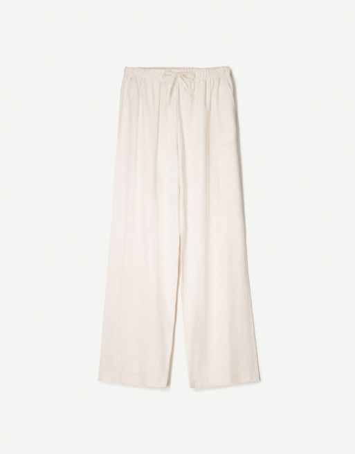 Bershka linen rich trousers with an elasticated waistband in beige - BEIGE, 2 of 4