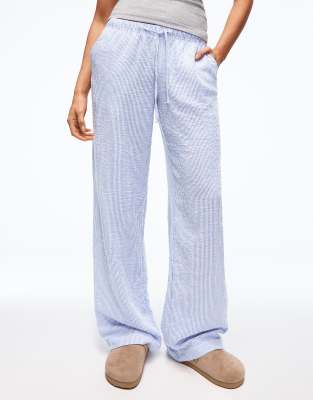 Bershka linen rich trousers with an elasticated waistband in blue - NAVY